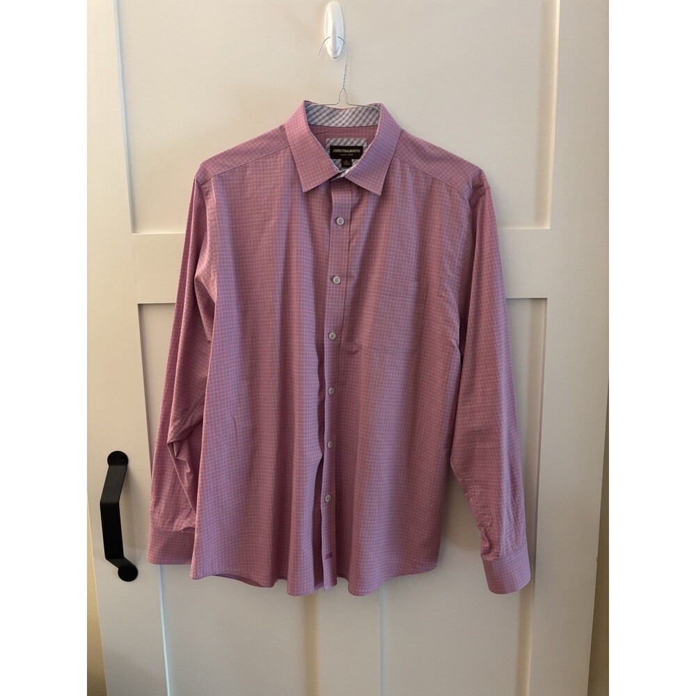 Johnston & Murphy Men’s XL Pink Check Long Sleeve Button Front Dress Shirt